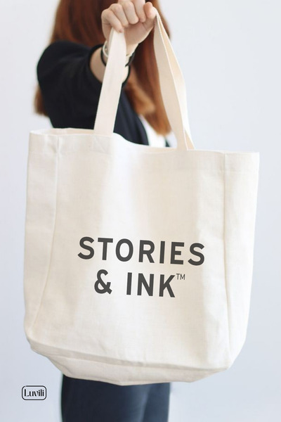 Luvili Baskılı Körüklü Kanvas Bez Çanta, Stories & Ink