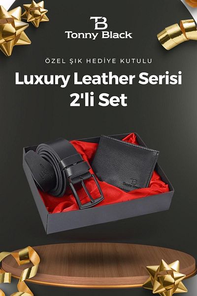 Tonny Black Set cutie de 2 cadou special pentru bărbați original, din seria de lux, cadou pentru mire. Set portofel elegant cu curele din piele