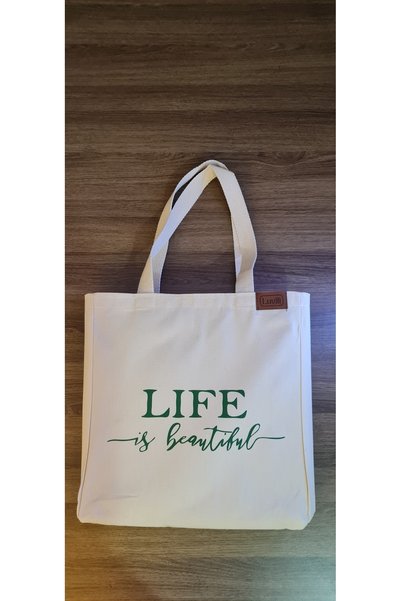Luvili Printed Gusseted Canvas Tote Bag, Life Is Beautiful
