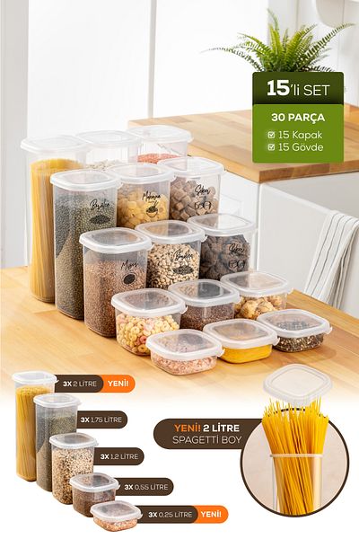 Vienev Set of 15 White Food and Spice Storage - Airtight Container