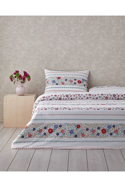 English Home Blossom Bands Bavlněné dvojité povlečení na přikrývku 200x220 cm Červená - Modrá