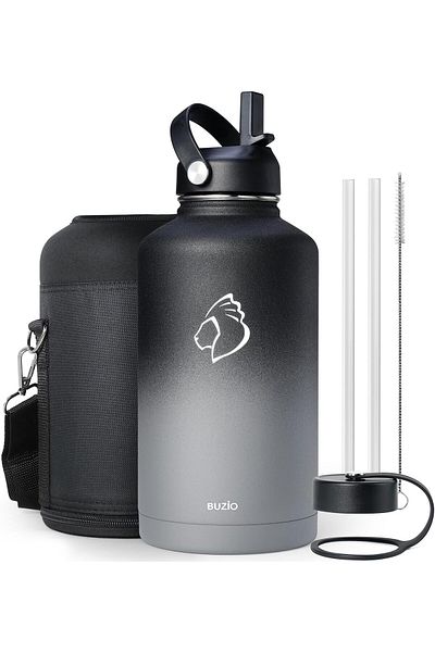 buzi Vacuum Insulated Stainless Steel Water Bottle 64oz (Cold for 48 Hrs/Hot for 24 Hrs) BPA Free