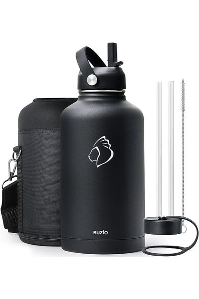 buzi Vacuum Insulated Stainless Steel Water Bottle 64oz (Cold for 48 Hrs/Hot for 24 Hrs) BPA Free