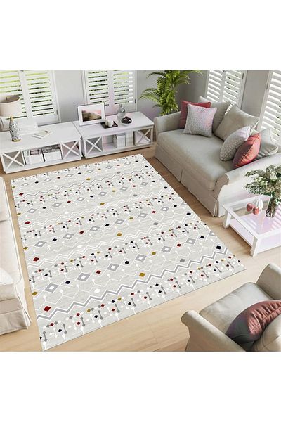 armolin Cream Gray Checkered Pattern Velvet Appearance Elastic Carpet Cover Hoarm-1078