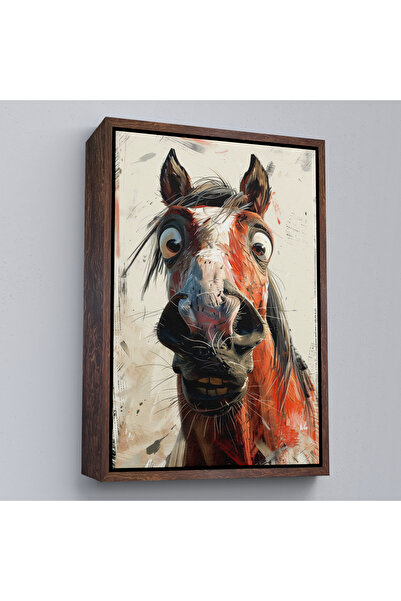 Oxyteez Pictură drăguță de portret de cal cu cadru din lemn-7853