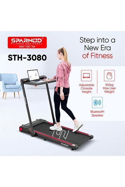 Sparnod Fitness Sth-3080 Walking Pad Treadmill, 4hp Peak Led Detachable Desk Watch Remote Bt Speaker 1 Year Warranty