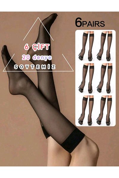 SOYTEMİZ Women's Thin Black Color Knee Socks 6 Pairs