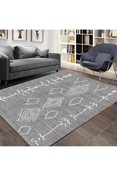 armolin Gri Renkli Karışık Desenli Lastikli Halı Örtüsü (Süngersiz) SZZ-990
