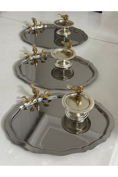 Elzemm store Two Models 3 Pieces of Birds Oval Table and 3 Pieces of Silver Birds Table