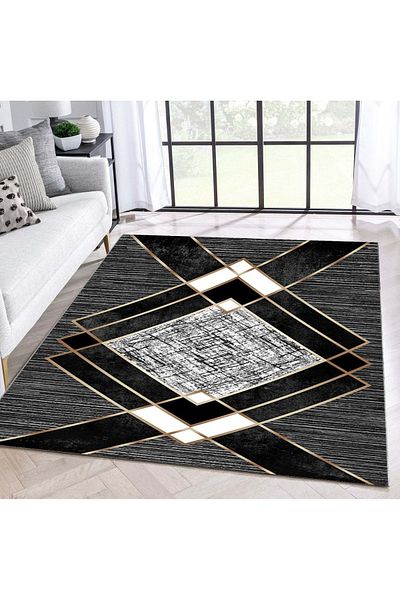 armolin Black Gold Striped Stripe Pattern Elastic Carpet Cover (Sponge Free) SZZ-853