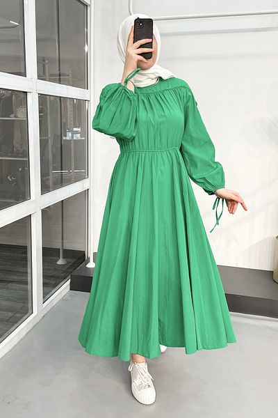 ModaSelin Ms302 Wide Skirt Green Dress
