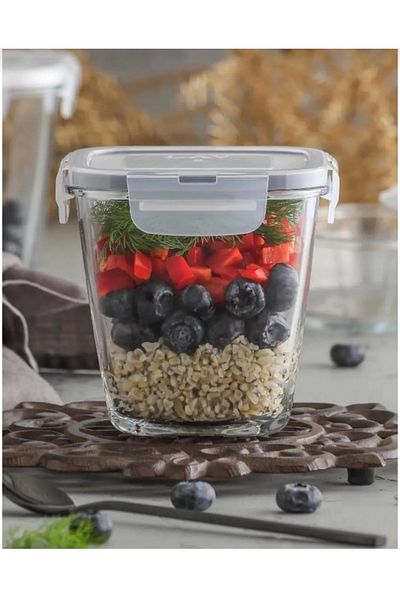 LAV Feyzade Fresco Glass Lock Storage Container Set 6 Pcs White Lids 700Cc (Frs-228)