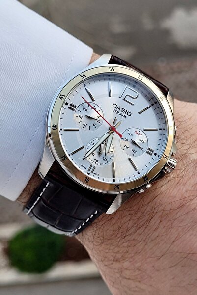 Casio Functional Men's Wristwatch with Silver Cord Bitter Brown Color Indicator