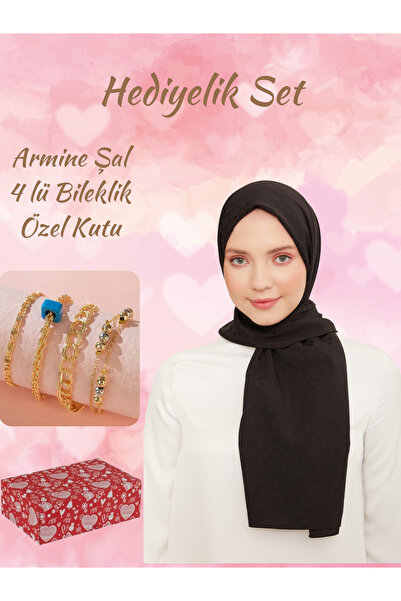 Armine Jakarlı Kalp Detaylı Şal ve Bileklik Sevgililer Günü Hediye Seti Kutulu Gönderim