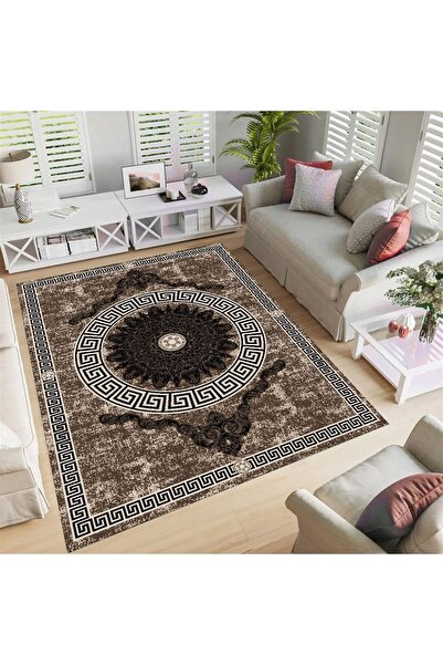 armolin Καφέ δάπεδο με γεωμετρικό σχέδιο βελούδινης εμφάνισης Ελαστικό κάλυμμ...