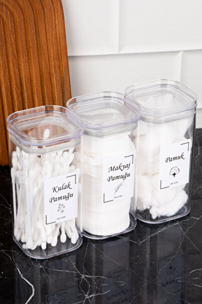 DNS HOME 3'lü Banyo Seti Pamuk & Makyaj Pamuğu & Kulak Pamuğu Organizeri Banyo Düzenleyici Mika Set