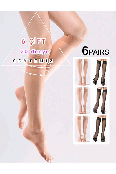SOYTEMİZ Women's Thin Black and Colored Knee Socks 6 Pairs