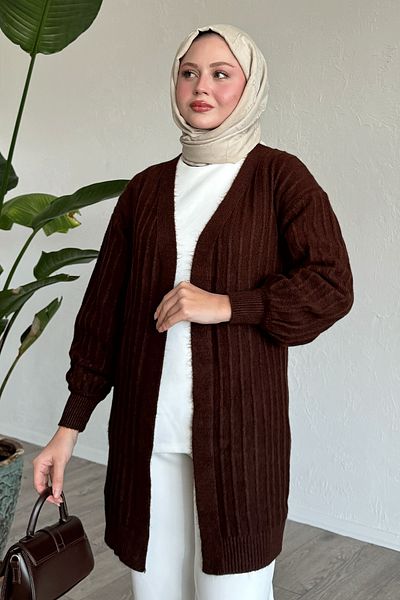 InStyle كارديجان محبوك من القطيفة باللون البني المر