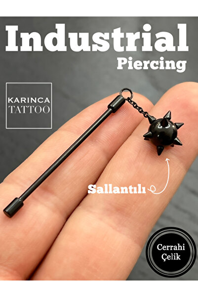Karınca Piercing Siyah Gürz Sallantılı Rock Gothic Endüstriyel Kulak Köprü Industrial Piercing
