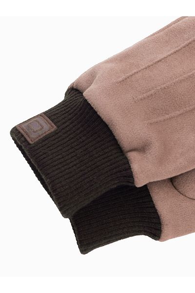 OMBRE Herrenhandschuhe aus Öko-Wildleder mit Rand - braun V2 OM-ACGL-0112 Einheitsgröße