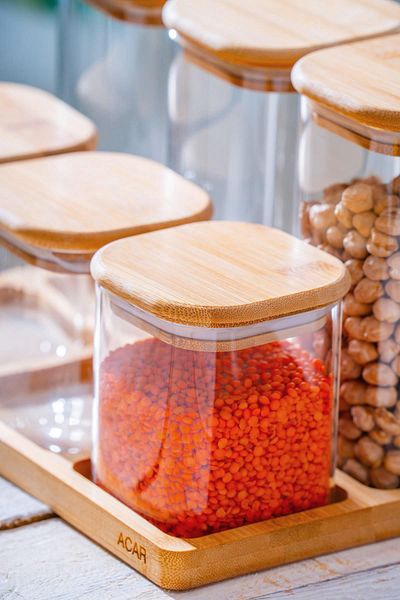 ACAR Malibu 6-Piece Glass Spice Rack Set with Bamboo Stand