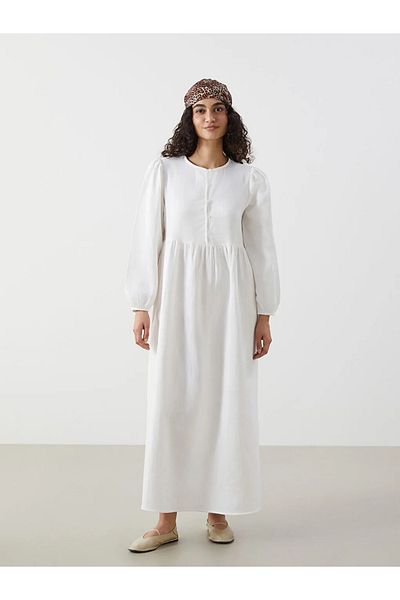 LC Waikiki Γυναικείο φόρεμα LCW Modest Ecru Crew Neck