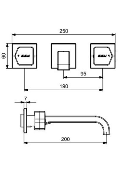 Eca Royal Built-In Sink Faucet with 3 Holes and L Spout from the Wall 102106667