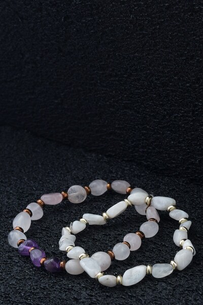 Ssilhoutte Doğaltaş قوة أربع عناصر - حجر القمر، الهيماتيت، الكوارتز الوردي، س...