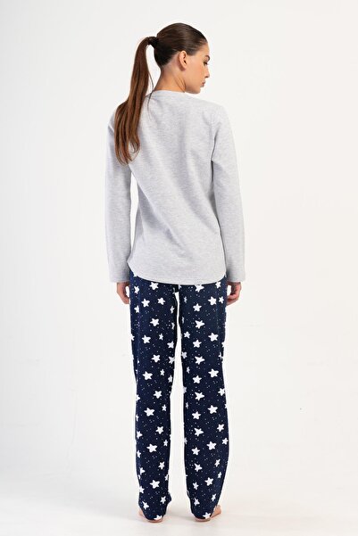 VİENETTA Kadın Uzun Kol Gri Melanj Pijama Takım C3T2N0O304
