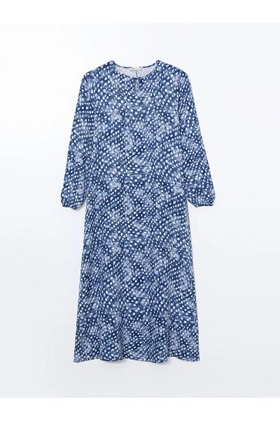 LC Waikiki Γυναικείο φόρεμα LCW Grace Navy Blue Crew με μοτίβο