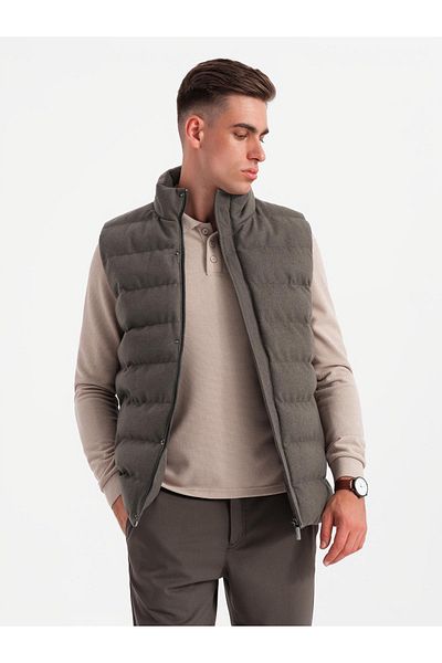 OMBRE Gesteppte ärmellose Jacke aus Wolle für Herren - Oliv-Melange V4 OM-JAVJ-0200 L/XL