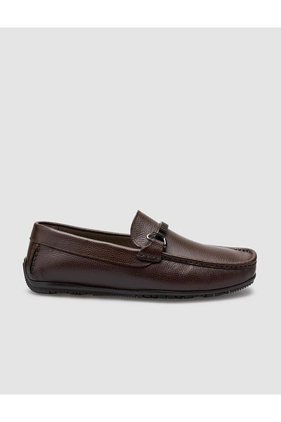 Cabani Genuine Leather Brown Buckle Detailed Men's Loafer
