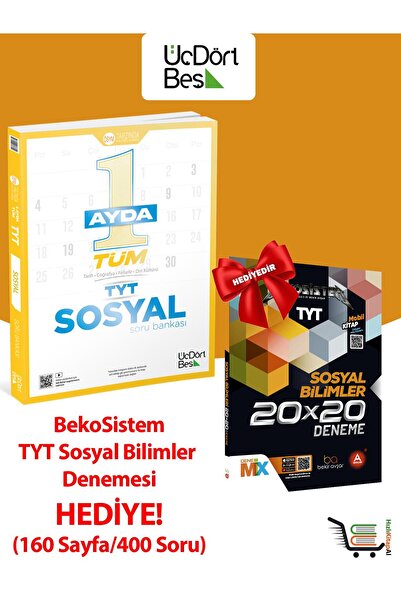 Üç Dört Beş Yayıncılık TYT 1 Ayda Tüm Sosyal Soru Bankası BekoSistem 20x20 Sosyal Bilimler denemesi HEDİYELİ