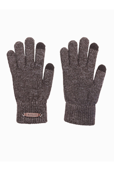 OMBRE Pánské pletené rukavice s vlnou - hnědá melanž V2 OM-ACGL-0110 jedna velikost