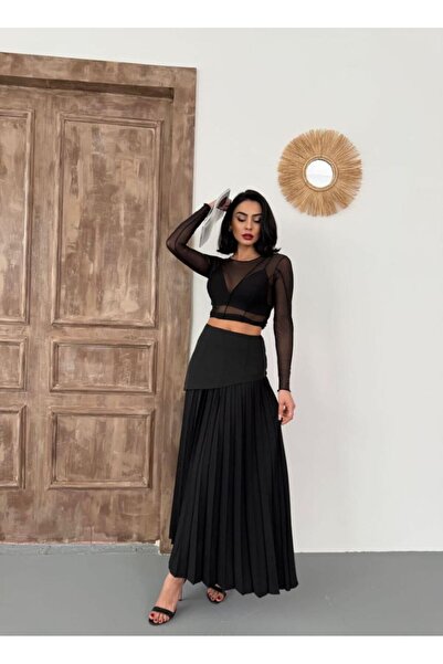 jennyfer garment İTHAL KREP KUMAŞ PLİSELİ TASARIM ETEK