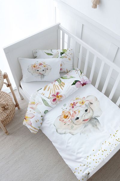 Tuğba Kuğu Baby Size Duvet Cover Set (100X150) - for Baby Series - Watercolor Elephant