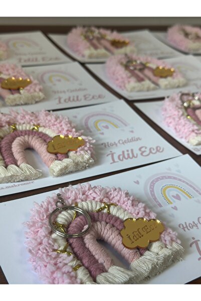 Tasarım Makrome Gökkuşağı Anahtarlık 10 Adet Bebek Hediyelik Doğum Günü Doğum...