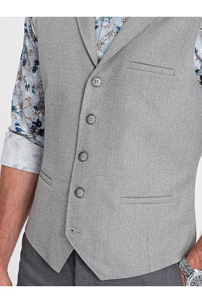 OMBRE Herren Anzugweste mit Kragen - hellgrau V1 OM-BLZV-0109 S