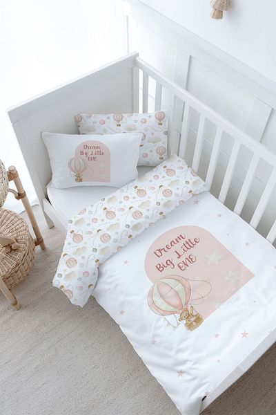 Tuğba Kuğu Pink Balloon Bear Patterned Baby Duvet Cover Set - (100X150)