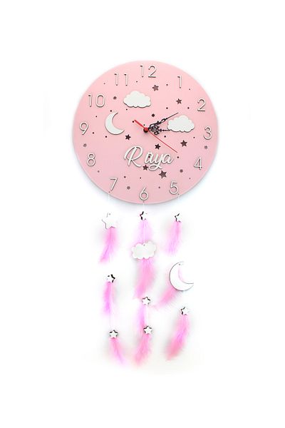 Lora Wedding 35cm Children and Baby Room Wooden Wall Clock with Relief Figures