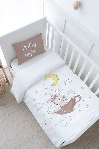 Tuğba Kuğu Pure Baby Series - Baby Size Duvet Cover Set - Rabbit in a Cup (100X150)