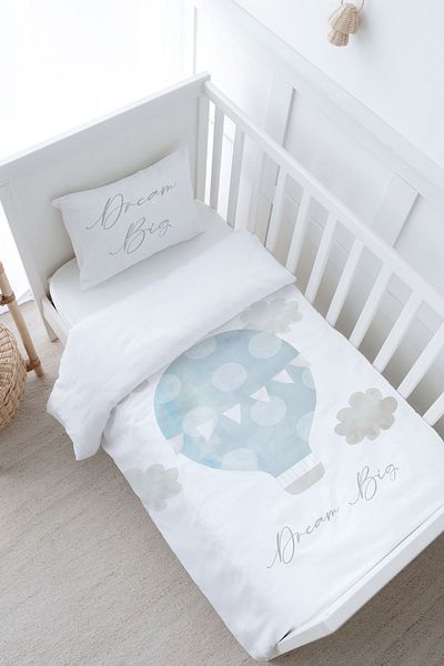 Tuğba Kuğu Pure Baby Series - Cloudy Blue Air Balloon - 100X150 Baby Size Bedding Set