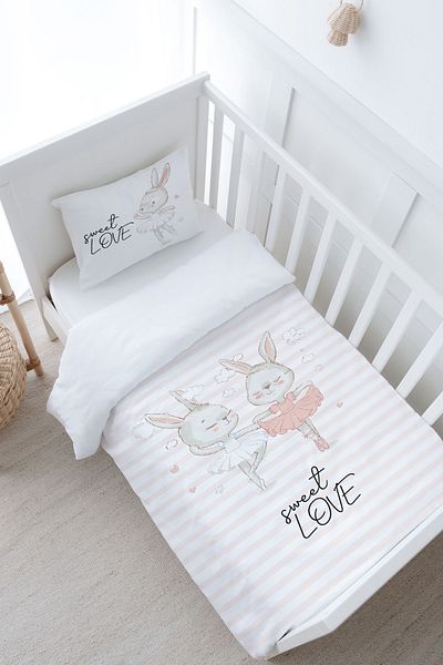 Tuğba Kuğu Baby Size Duvet Cover Set (100X150) - Iconic Series - Ballerina Rabbits
