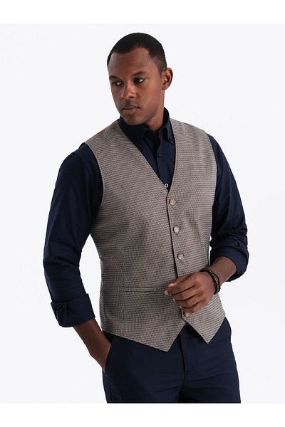 OMBRE Jacquard Casual Herrenweste ohne Revers - braun V1 OM-BLZV-0111 XL