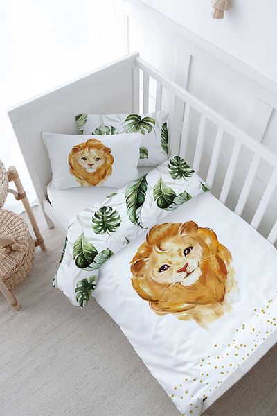 Tuğba Kuğu Baby Size Duvet Cover Set (100X150) - for Baby Series - Watercolor Lion