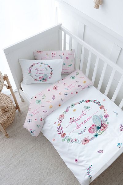 Tuğba Kuğu Baby Size Duvet Cover Set (100X150) - for Baby Series - Butterfly Circle