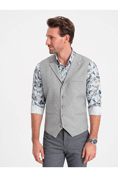 OMBRE Pánská obleková vesta s límečkem - světle šedá V1 OM-BLZV-0109 M