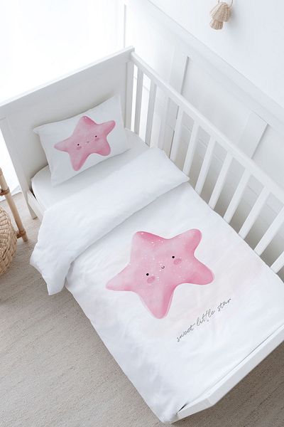 Tuğba Kuğu Pink Star Duvet Cover Set - Pure Baby Series, 100X150