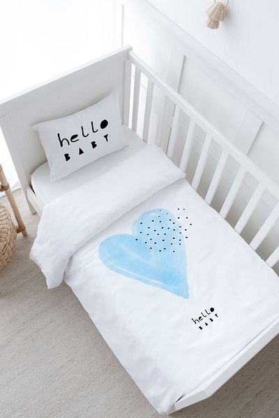 Tuğba Kuğu Baby Size Duvet Cover Set (100X150) - Pure Baby Series - Blue Romantic Heart