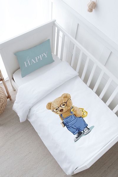 Tuğba Kuğu Pure Baby Series - 100X150 Baby Size Duvet Cover Set, Teddy Bear